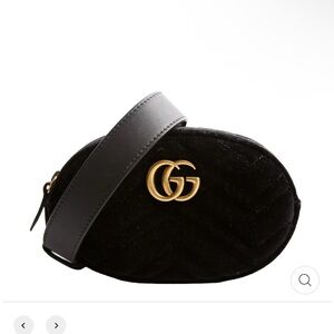 Gucci Marmount Black Velvet Belt Bag with Gold GG Emblem